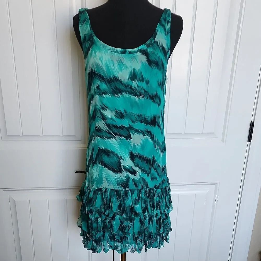 Diane von Furstenberg Teal and Black Silk Dress Sz 6